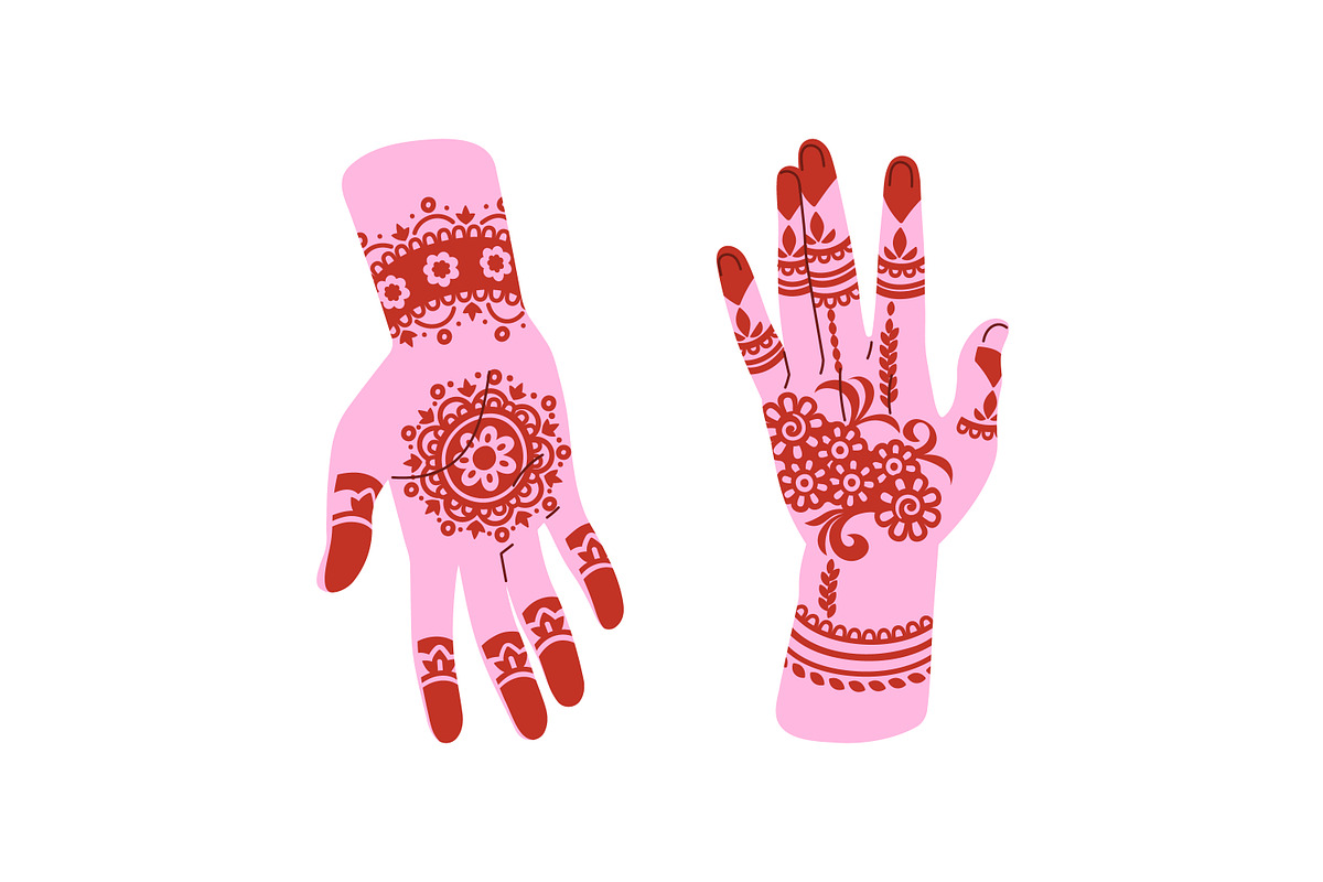 Henna tattoos, mehendi on hands set, a Person Illustration by PaperTrident (Photo 4 of 5)