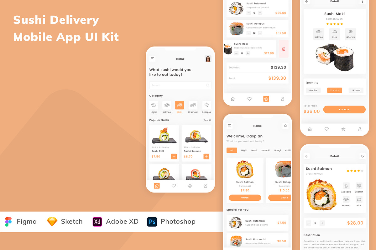 Sushi Delivery Mobile App UI Kit, an UI Kit Template by Betush
