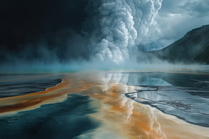 A dramatic landscape featuring a volcanic eruption with thick clouds of ash and, a Nature Photo by Textures & Backgrounds