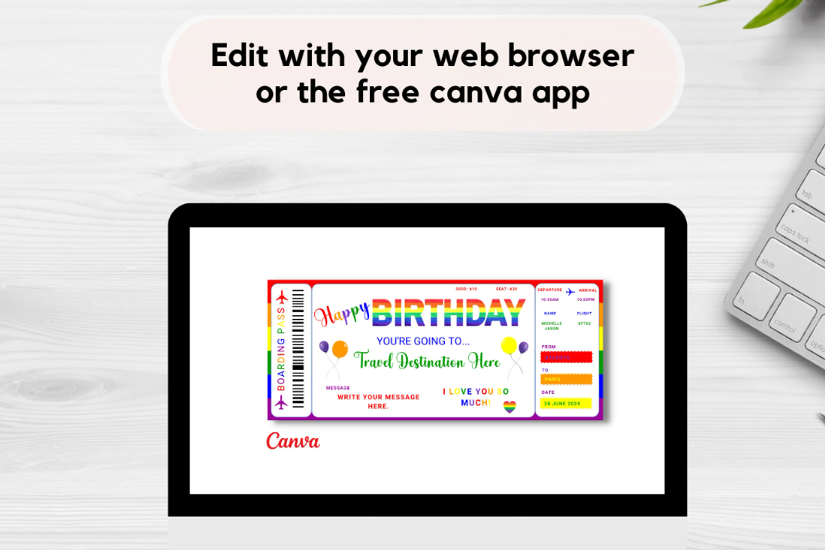 Happy Birthday Gift Boarding Pass, a Card Template by YasdeyDesigns (Photo 5 of 7)