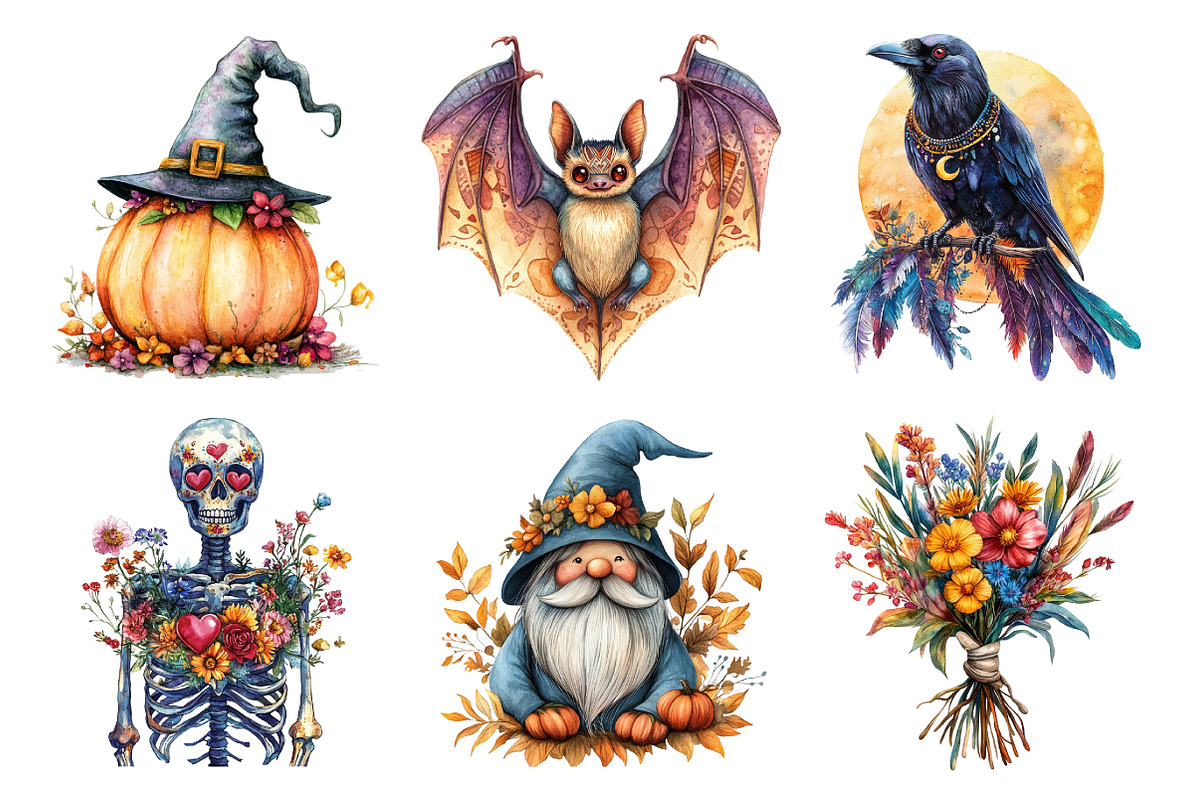 Boho Halloween Clipart Bundle, an Illustration by Daily.Designs (Photo 3 of 5)
