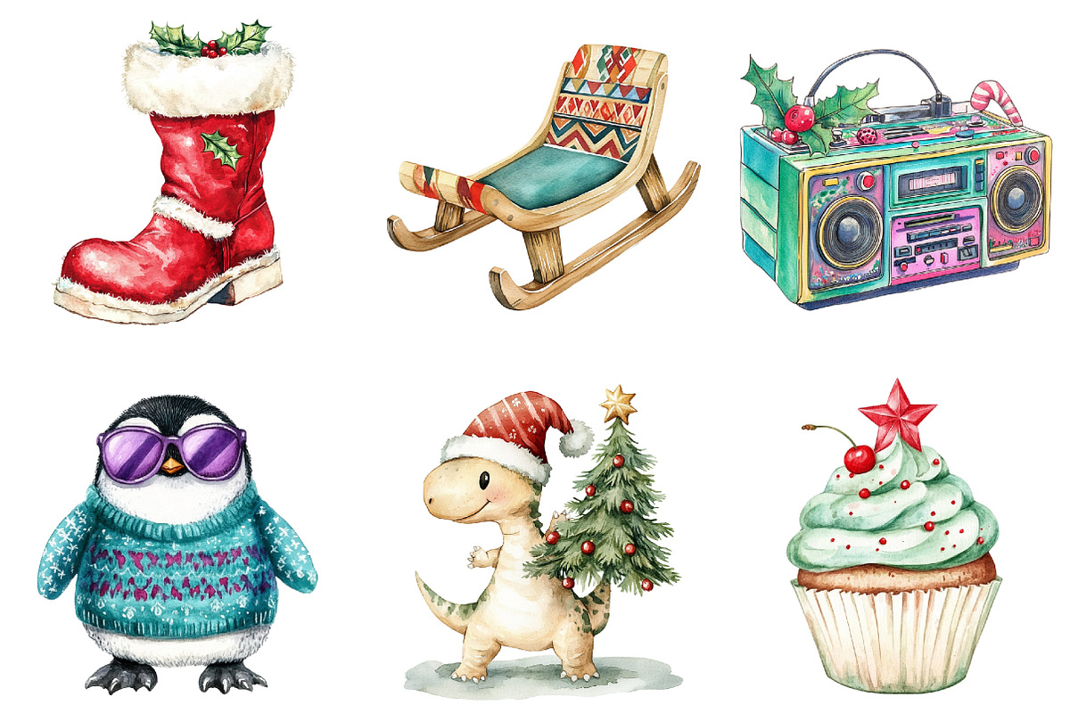 90s Retro Christmas Clipart, a Seasonal Illustration by CitraGraphics (Photo 6 of 10)