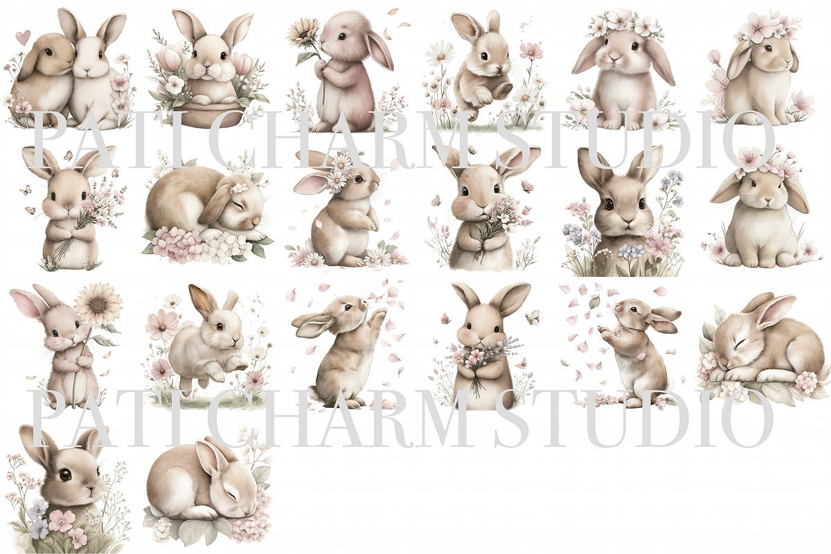 20 Floral Bunny Clipart, an Animal Illustration by Pati Charm Studio (Photo 2 of 8)