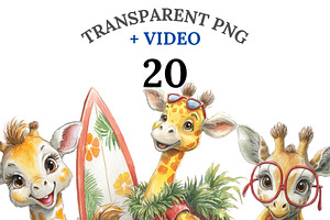 20 Watercolor Giraffe Summer Clipart, an Animal Illustration by Pati Charm Studio