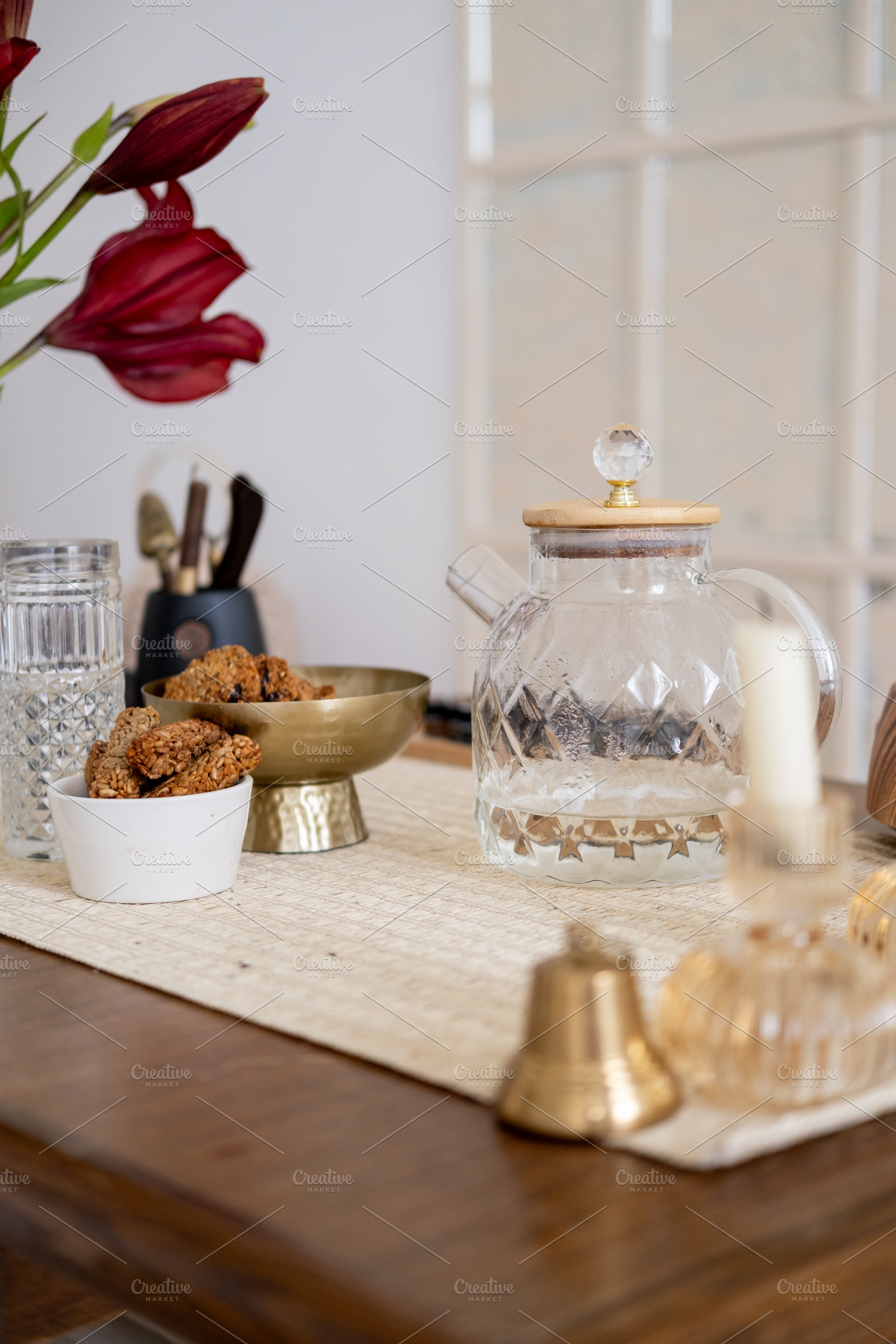 Living space home indoor glass candle bell flower, a Background Photo by Photo Drive Studio