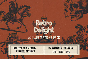 Retro Delight: 20 Illustrations Pack