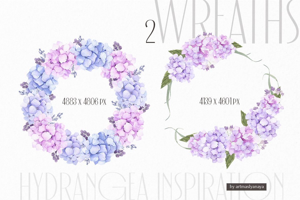 Hydrangea inspiration watercolor set, an Object Illustration by ArtMaslyana (Photo 7 of 8)