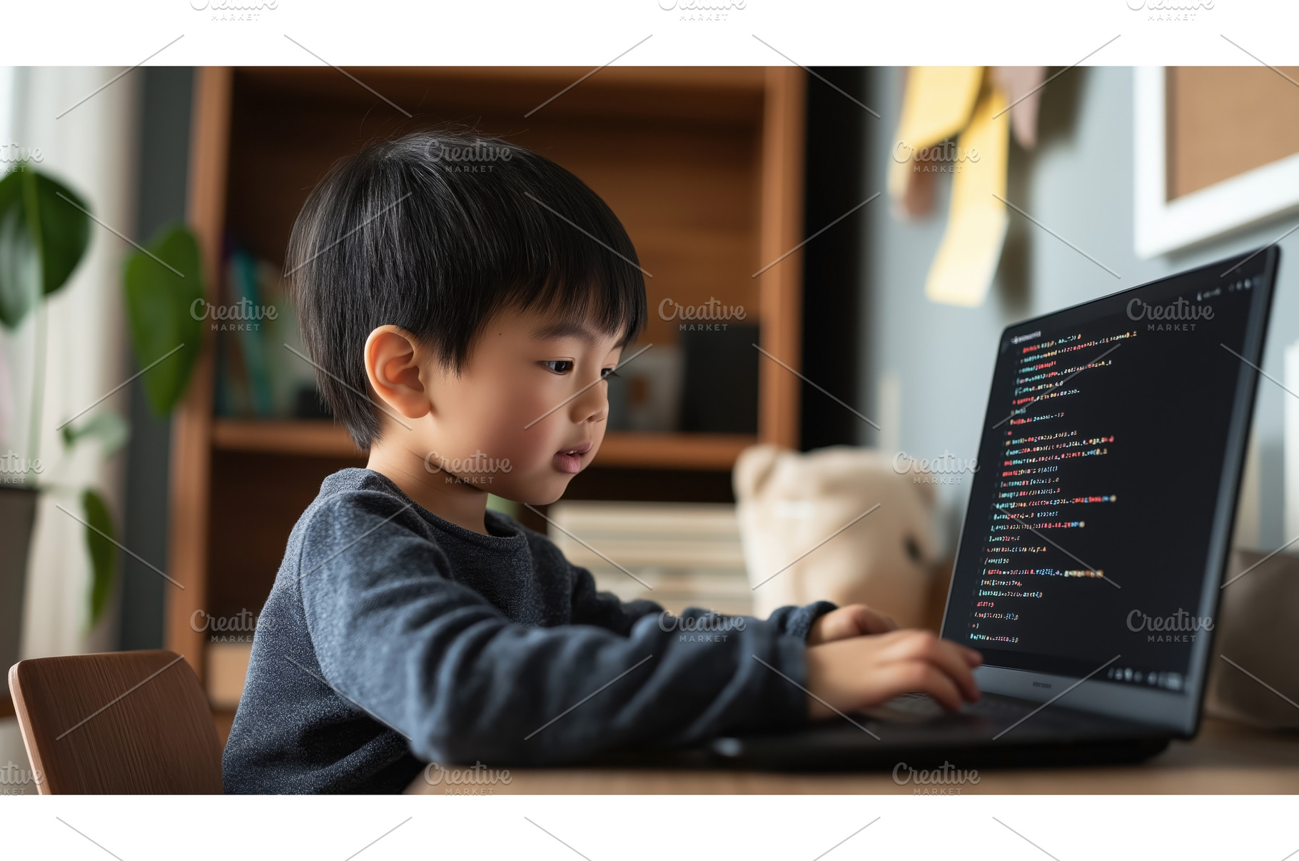 Young Asian boy learning to code on, a Person Photo by Sergey Kotenev