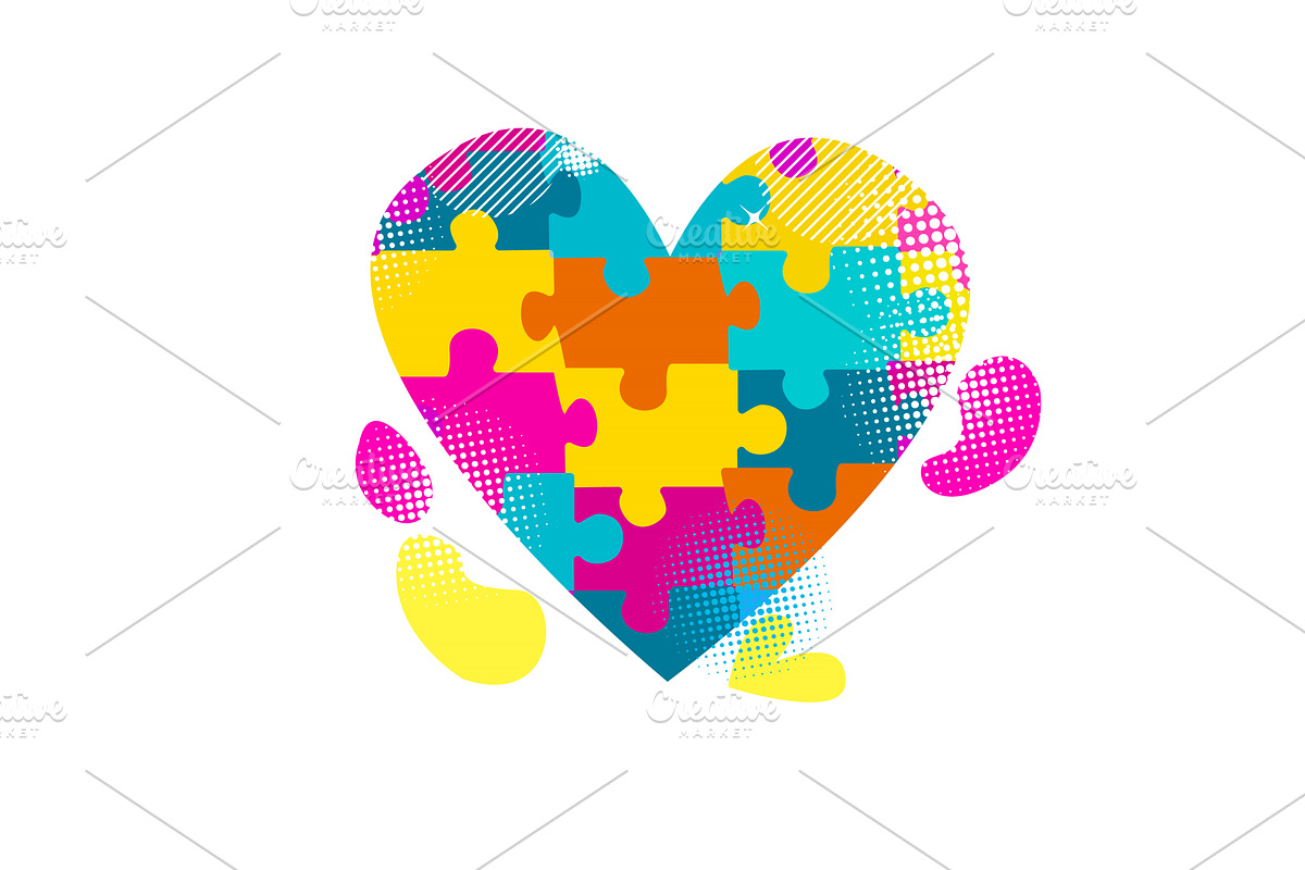 Puzzle Heart Logo. hand drawn. Not, an Object Illustration by Nenahliadava Design