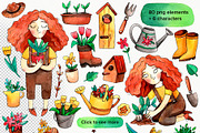 Spring Girl watercolor clipart set, a Decorative Illustration by Ekaterina Goncharova (Thumbnail 3 of 4)