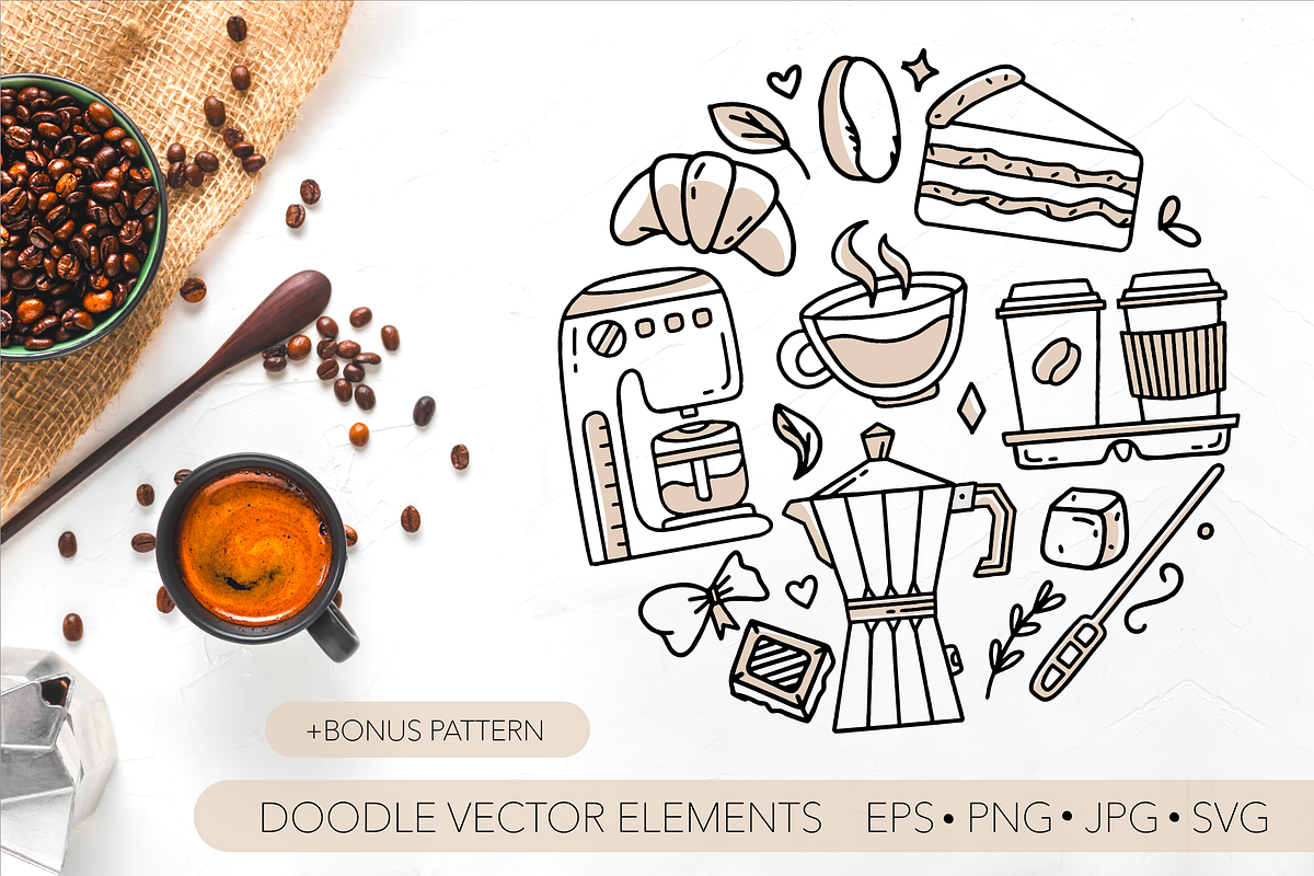 Clipart coffee doodle set, a Decorative Illustration by Shmakova Art