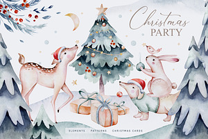 Christmas party. Watercolor set