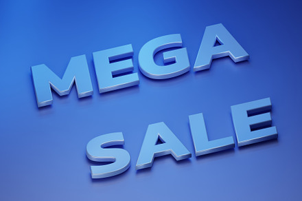 "Mega sale" inscription on blue background