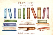 Vintage bookshelf watercolor clipart, an Education Illustration by susie-p-art (Thumbnail 2 of 13)