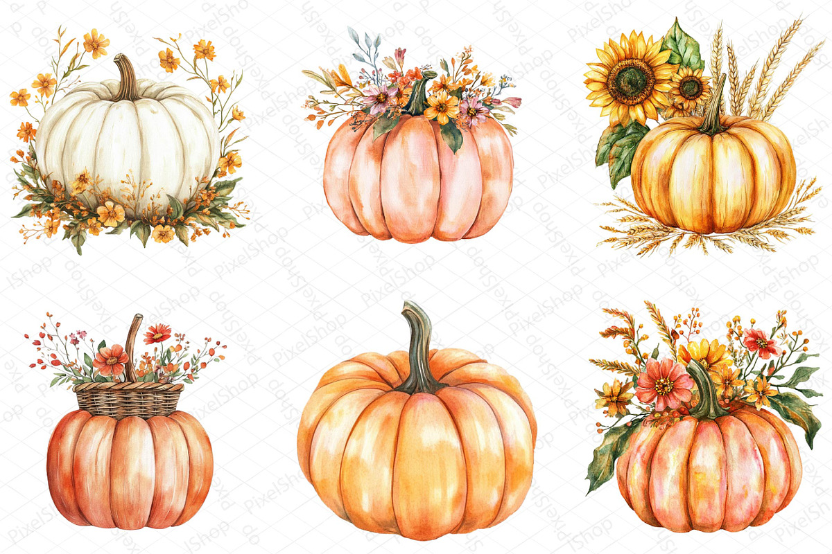 Autumn Flower Clipart, Fall Pumpkin, an Illustration by DreamPrint404 (Photo 2 of 5)