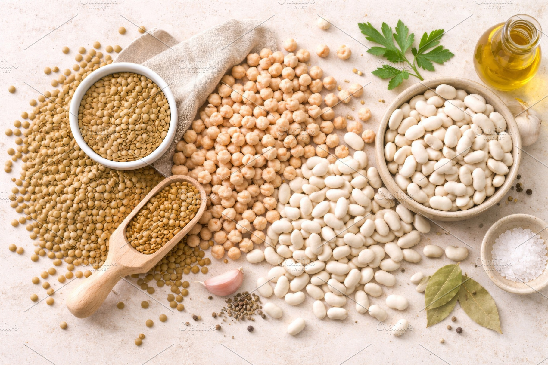 Assortment of beans, lentils, and ch, a Photo by Dvoevnore photos