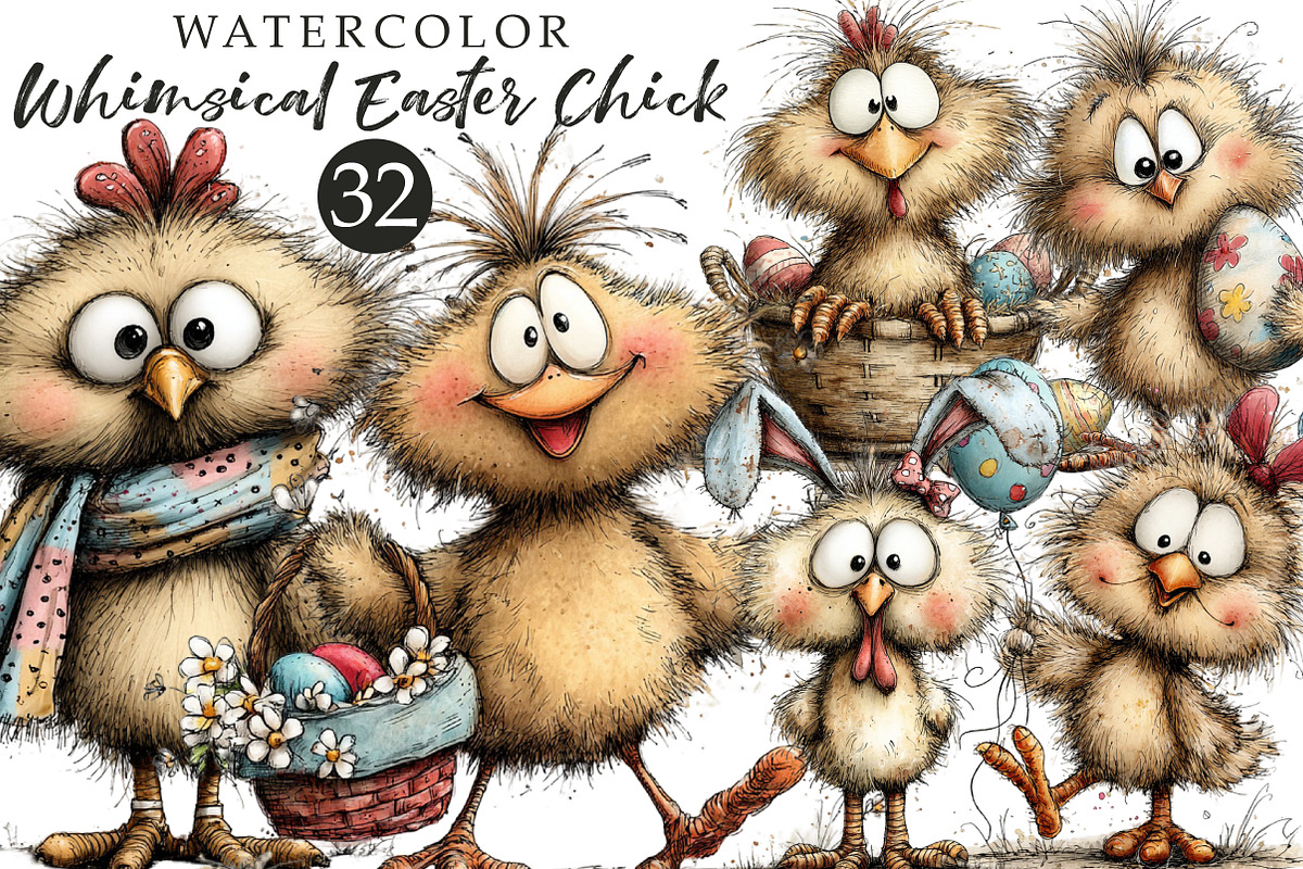 Whimsical Easter Chick Clipart, an Illustration by OK Design (Photo 1 of 6)