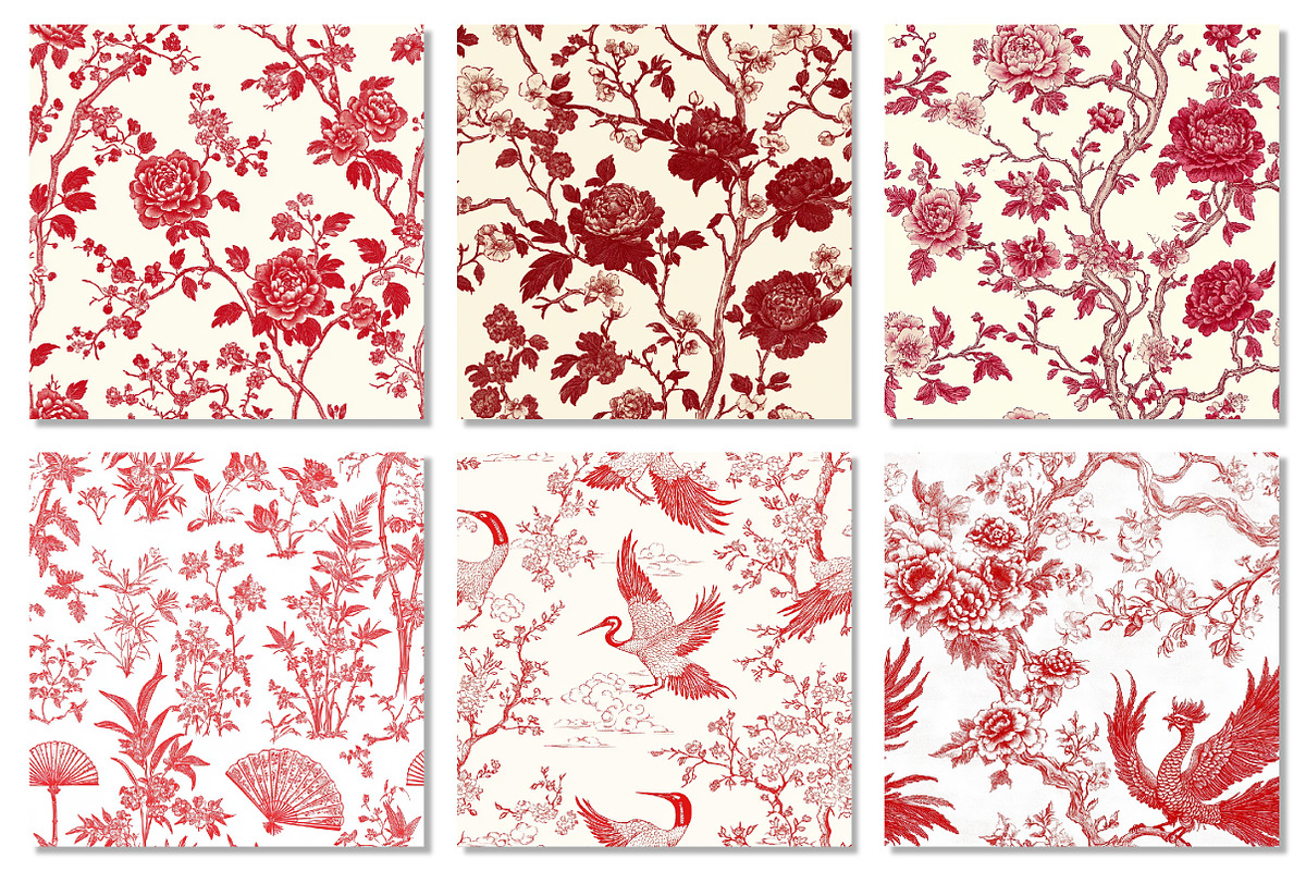 Red & White Chinoiserie Digital Pape, a Texture Graphic by Dream Creation (Photo 2 of 7)