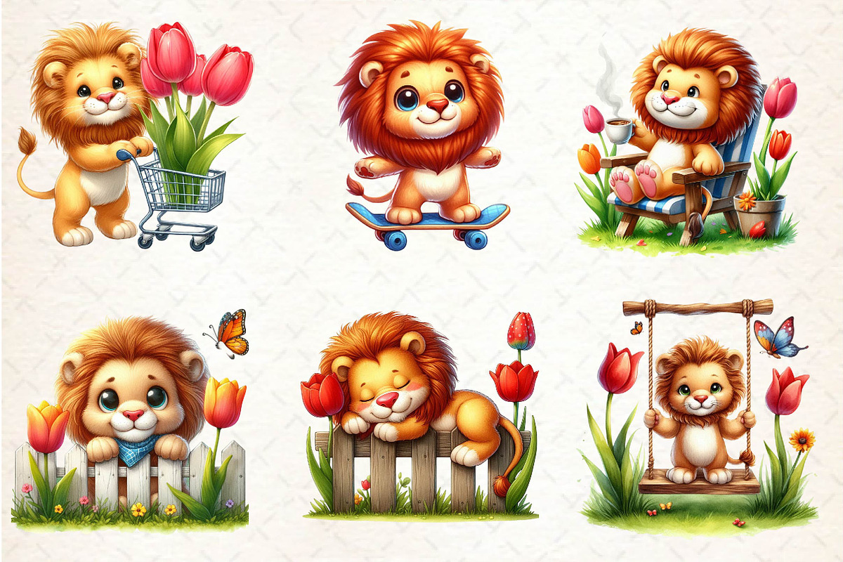 Watercolor Cute Spring Lion Clipart, an Illustration by Dream Creation (Photo 5 of 5)