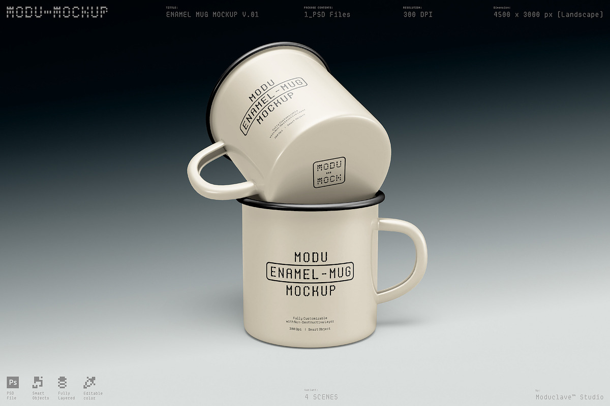 4 Scenes - Enamel Mug Mockup Kit V01, a Merchandise Mockup by Moduclave Studio (Photo 7 of 7)