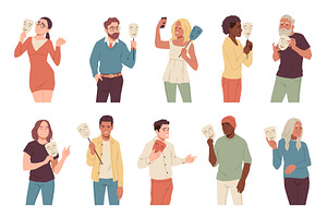 People with social masks. Men and, a Person Illustration by YummyBuum