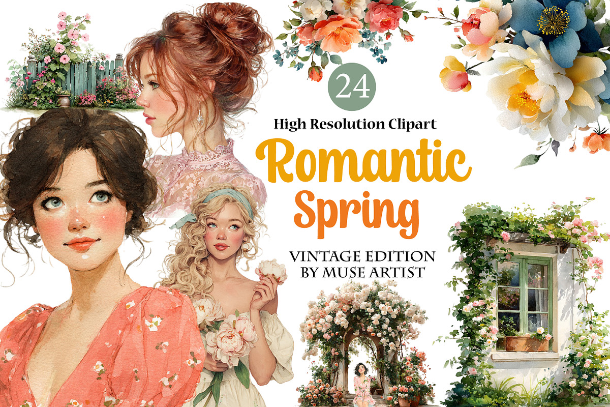 Watercolor Romantic Spring Clipart, an Illustration by DreamArtGraphic (Photo 1 of 4)