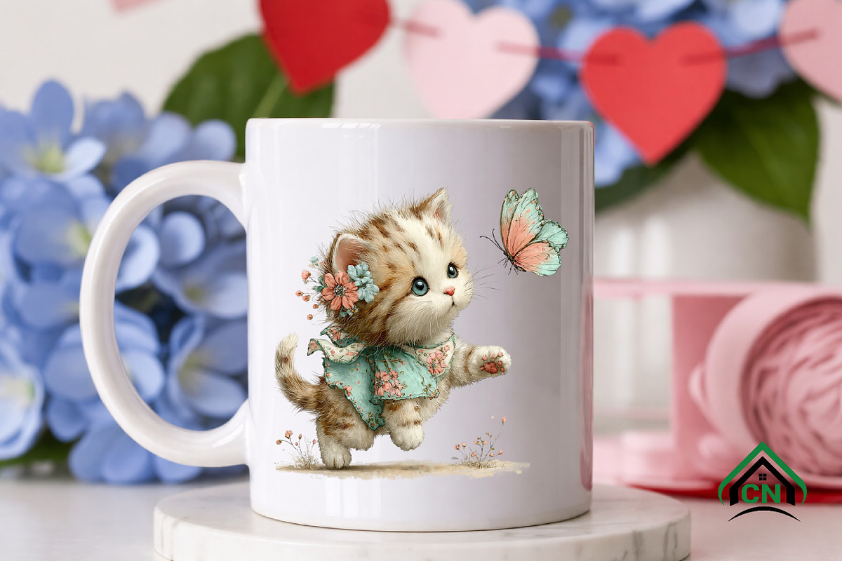 Whimsical Spring Cat Clipart PNG, an Illustration by Craft Nest (Photo 7 of 12)