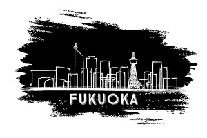 Fukuoka Japan Skyline Silhouette.