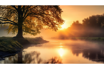 haze peaceful dawn mist landscape ai, a Nature Photo by pikepicture