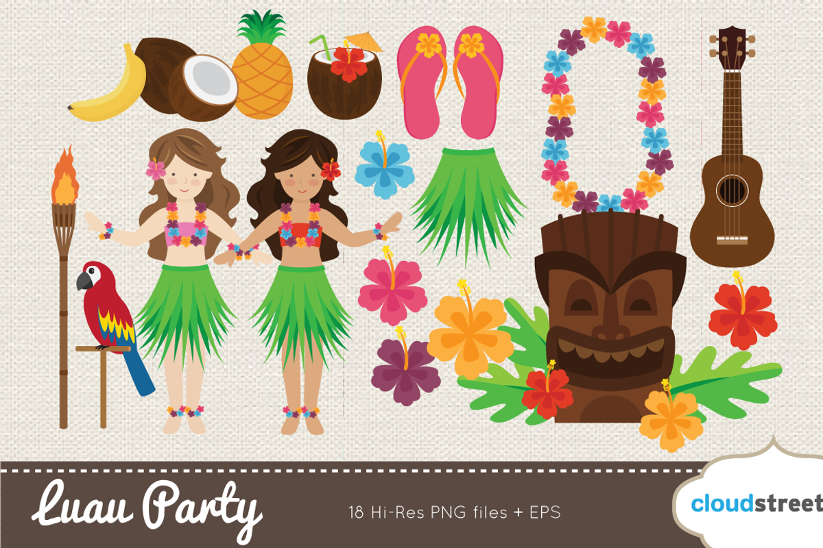 Luau Party Clipart, an Illustration by cloudstreetlab