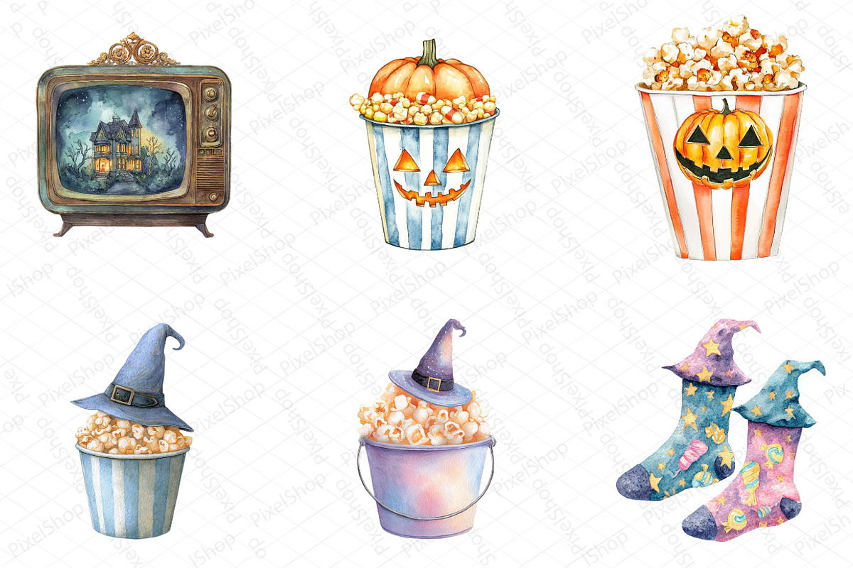 Watercolor Halloween Movie Night Cli, an Illustration by DreamPrint404 (Photo 4 of 5)