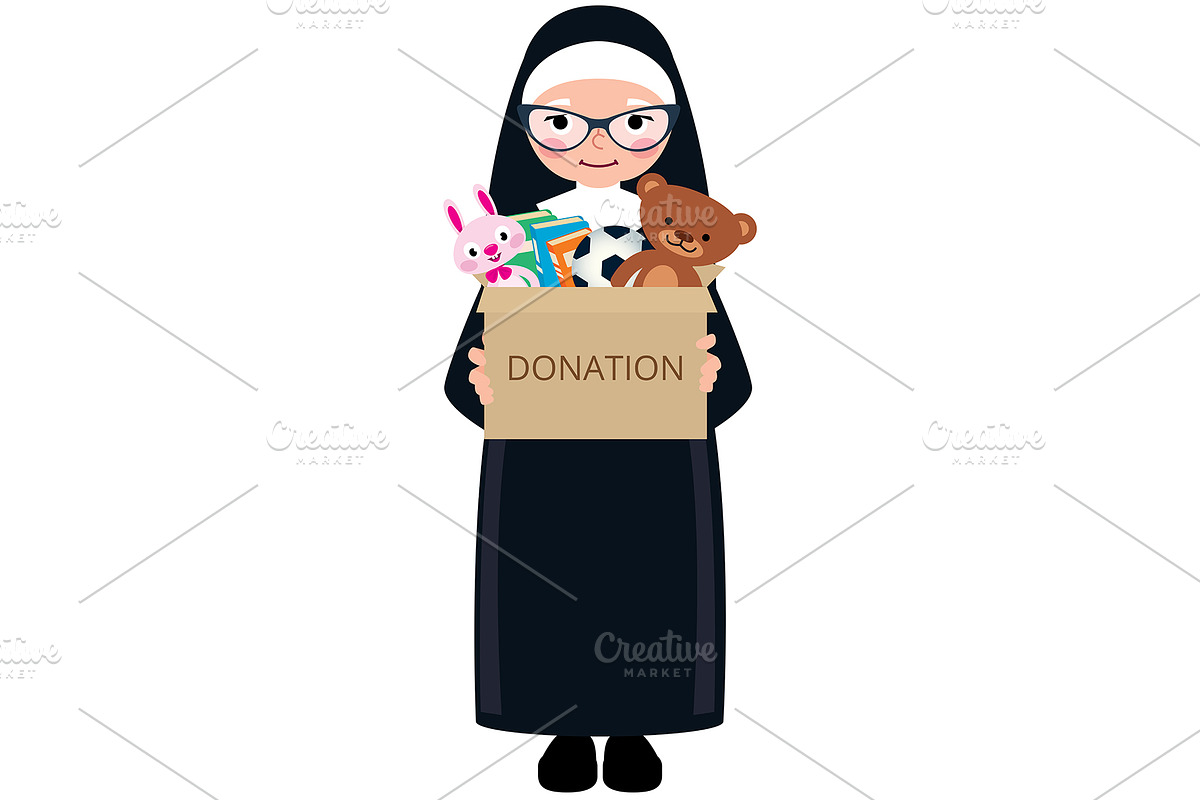 Old nun holding a box of donations, a Person Illustration by Julia's illustrations