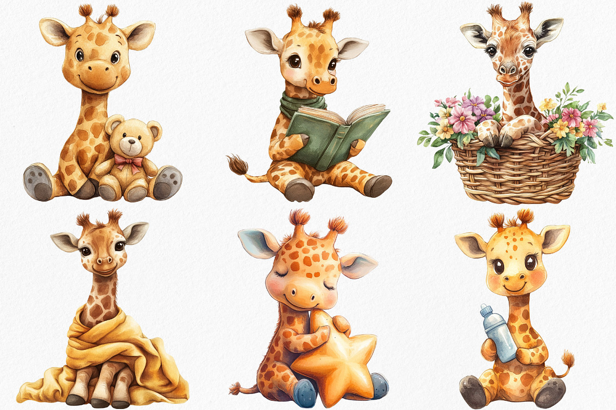 Watercolor Baby Giraffe Clipart, an Illustration by Canvas Craft (Photo 2 of 8)
