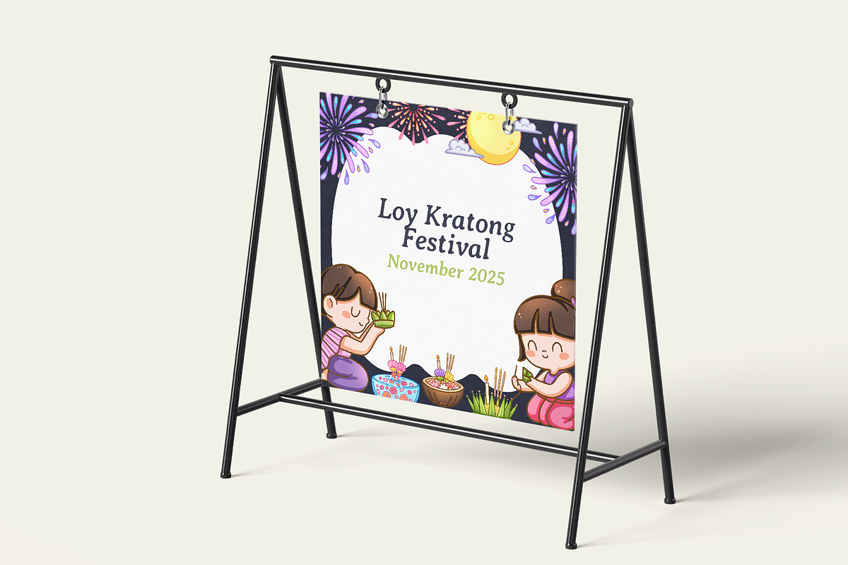 Cute Loy Kratong Festival Digital, a Seasonal Illustration by CreativeValuation (Photo 7 of 12)