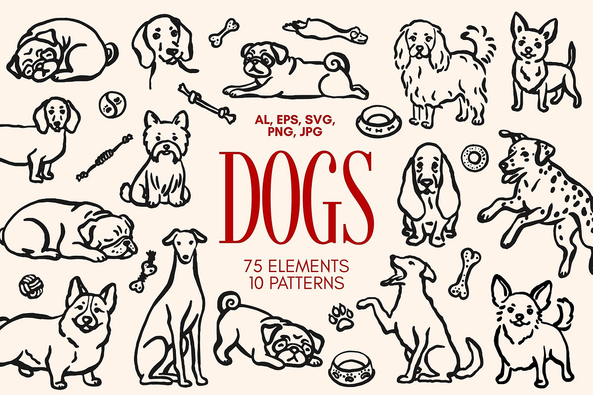 Hand-Drawn Dogs Cliparts Set, an Animal Illustration by Veronika Gotovceva (Photo 1 of 8)