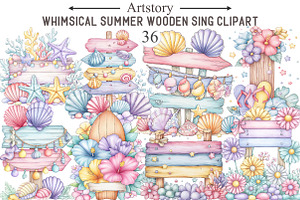 Whimsical Summer Wooden Sing Clipart, an Illustration by designcity5