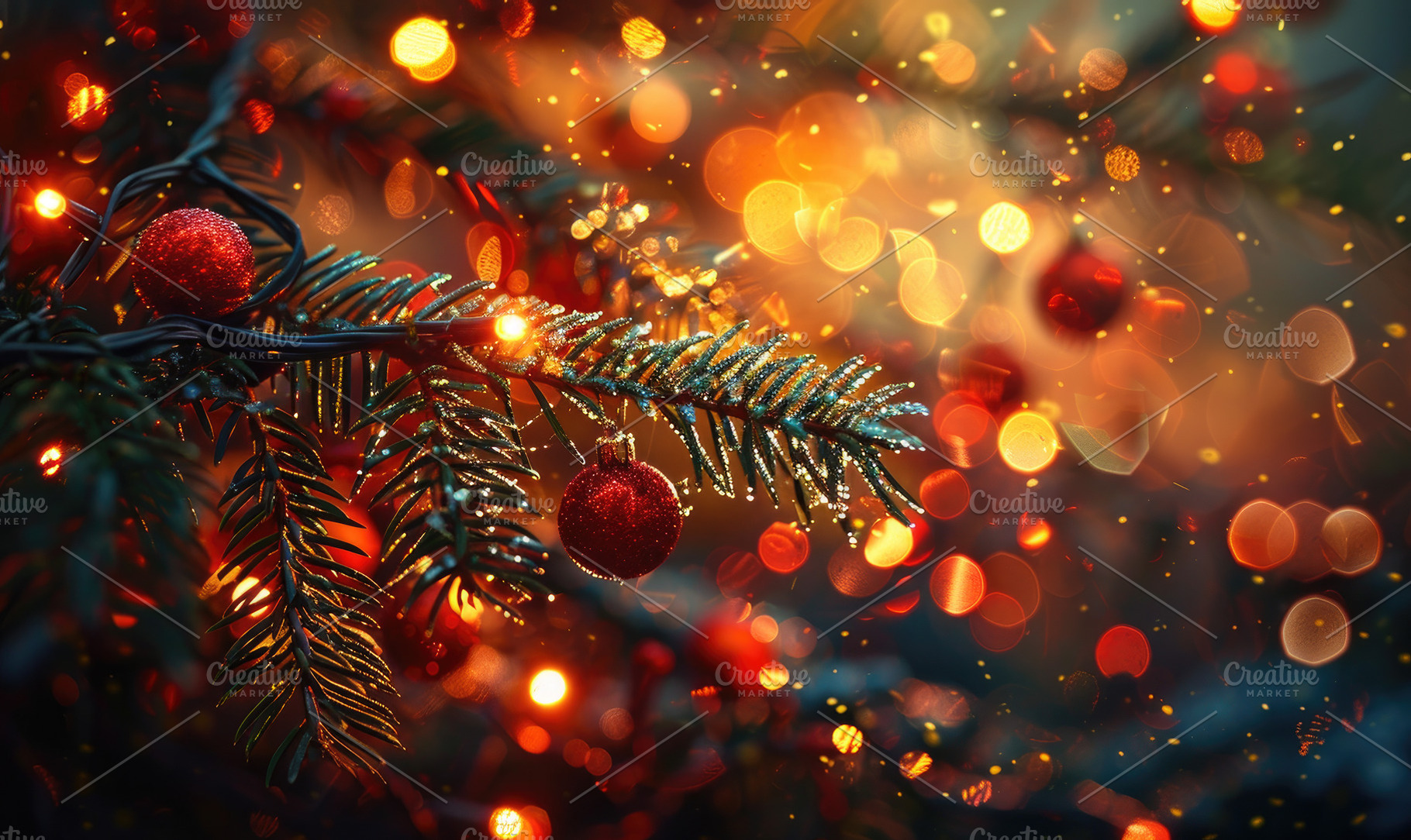 Close-up of a Christmas tree with gl, a Photo by LOGOCREATIVE