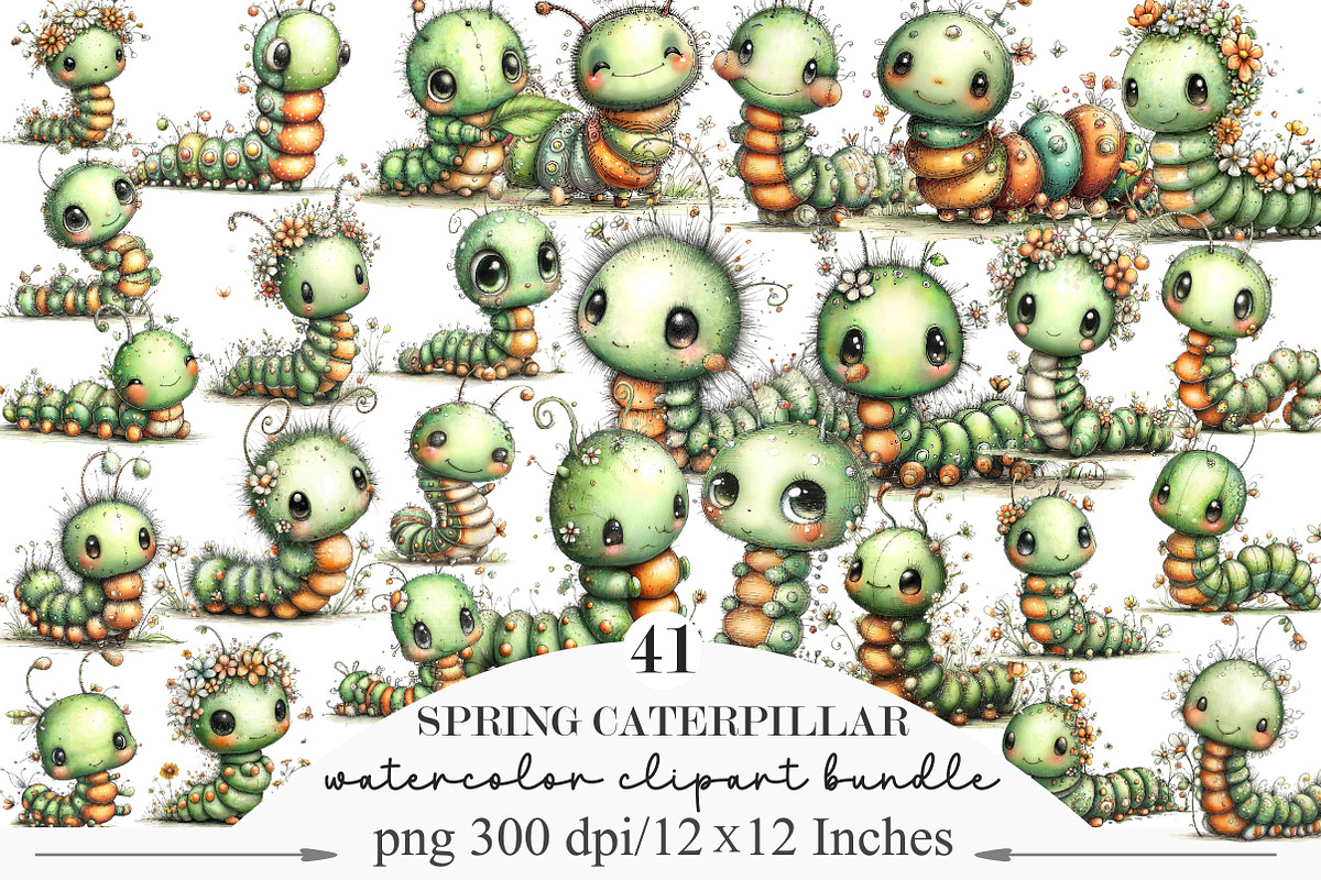 Whimsical Spring Caterpillar Clipart, an Illustration by Designking (Photo 1 of 5)