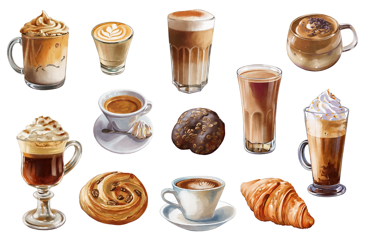 Watercolor coffee composition, a Food Illustration by IrynaPanashii (Photo 2 of 8)