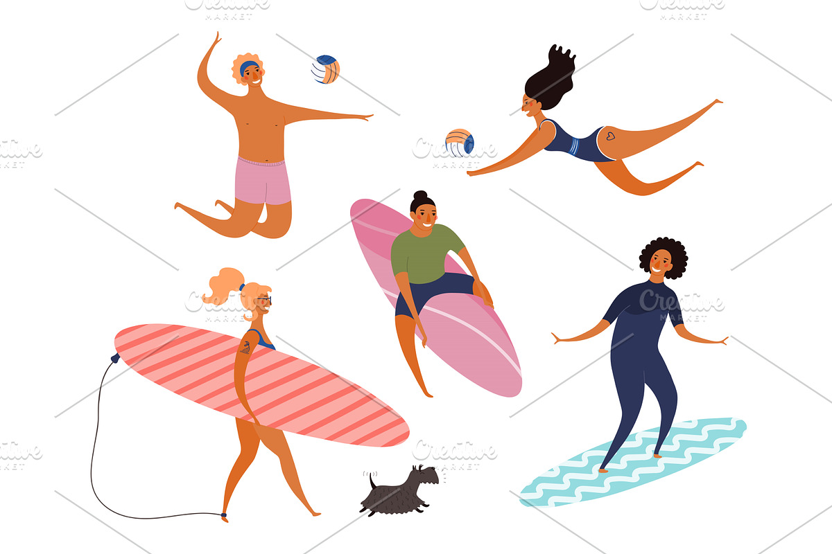 Women, men surfers, volleyball, a Person Illustration by sceptical cactus