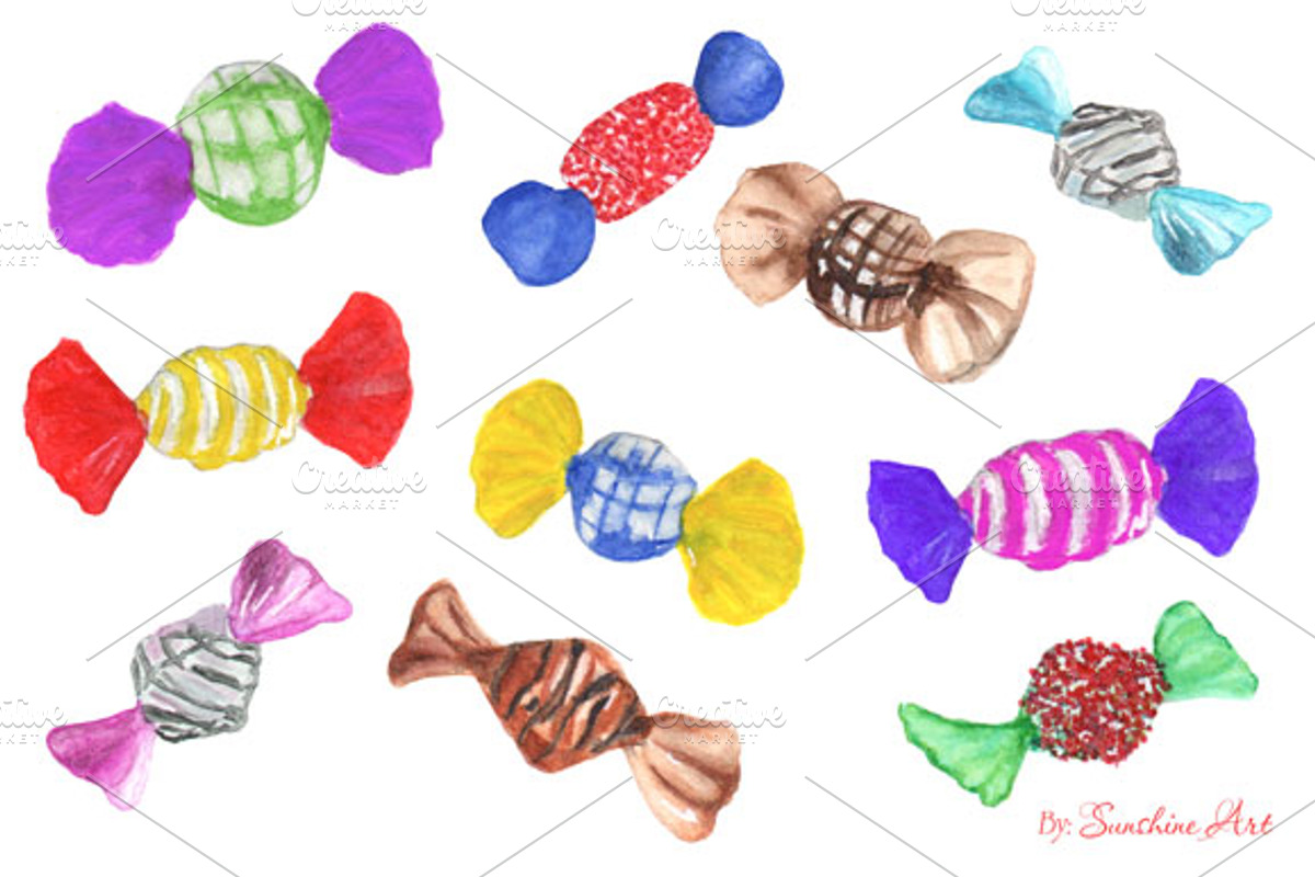 10 hand painted watercolor candies, a Decorative Illustration by Sunshine Art Shop (Photo 2 of 4)