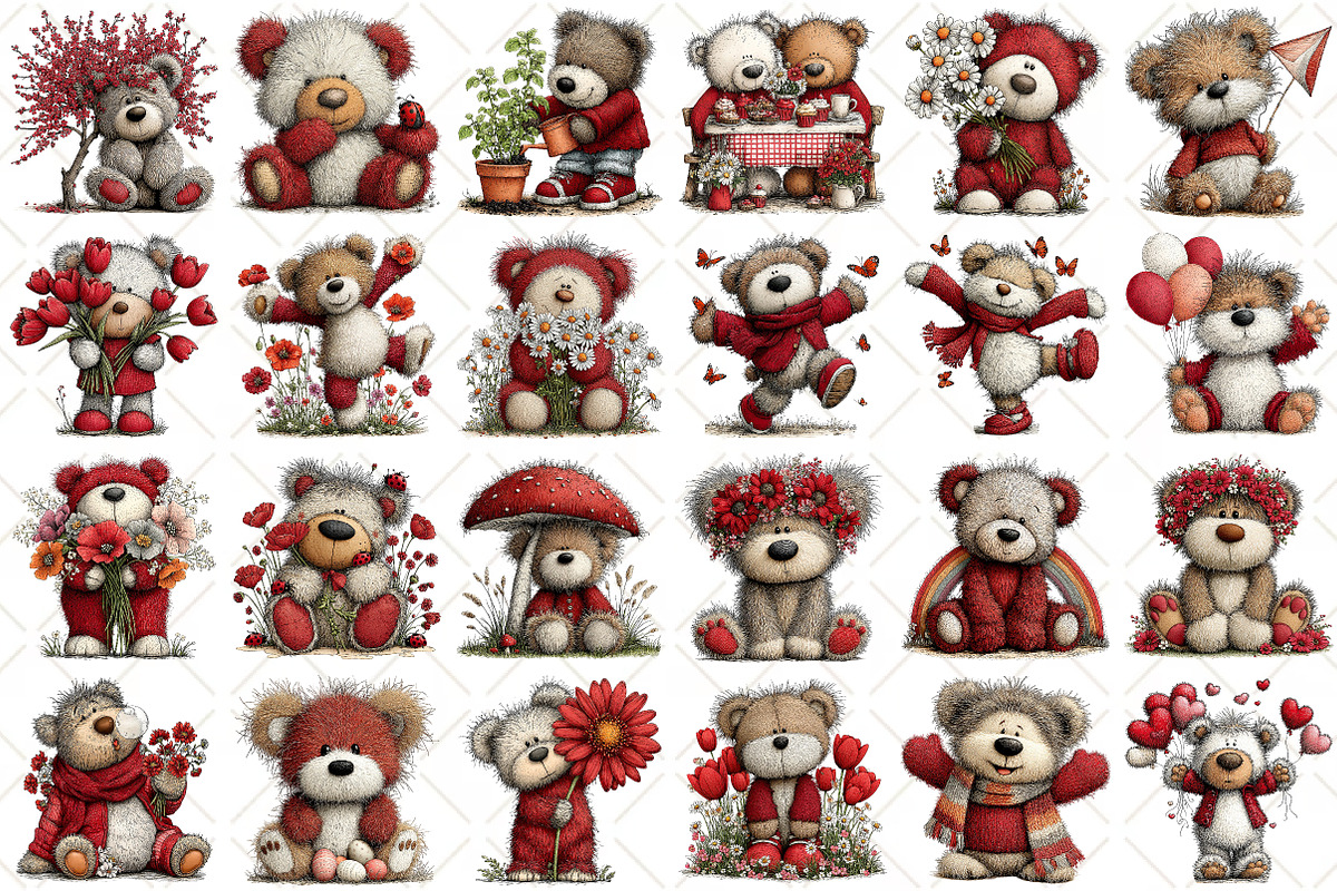 Whimsical Spring Teddy Bear Clipart, an Illustration by Black Bird Studio (Photo 2 of 5)