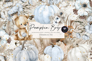 Pumpkin Boy Boho Watercolor, an Illustration by BigCakeBee