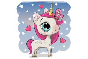 Cute Unicorn With Butterfly On A