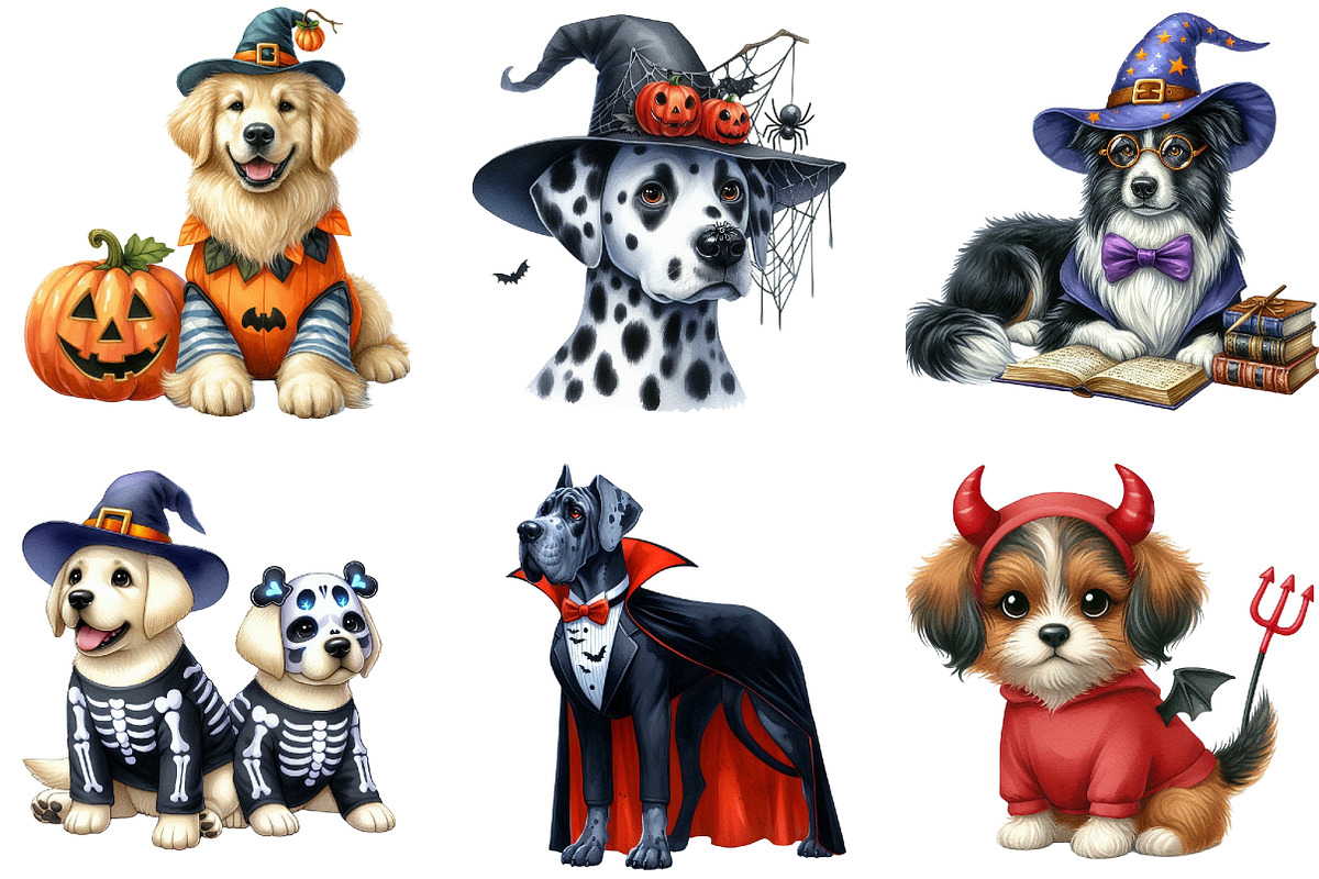 Cute Halloween Dogs Clipart, an Illustration by DreamArtGraphic (Photo 2 of 4)