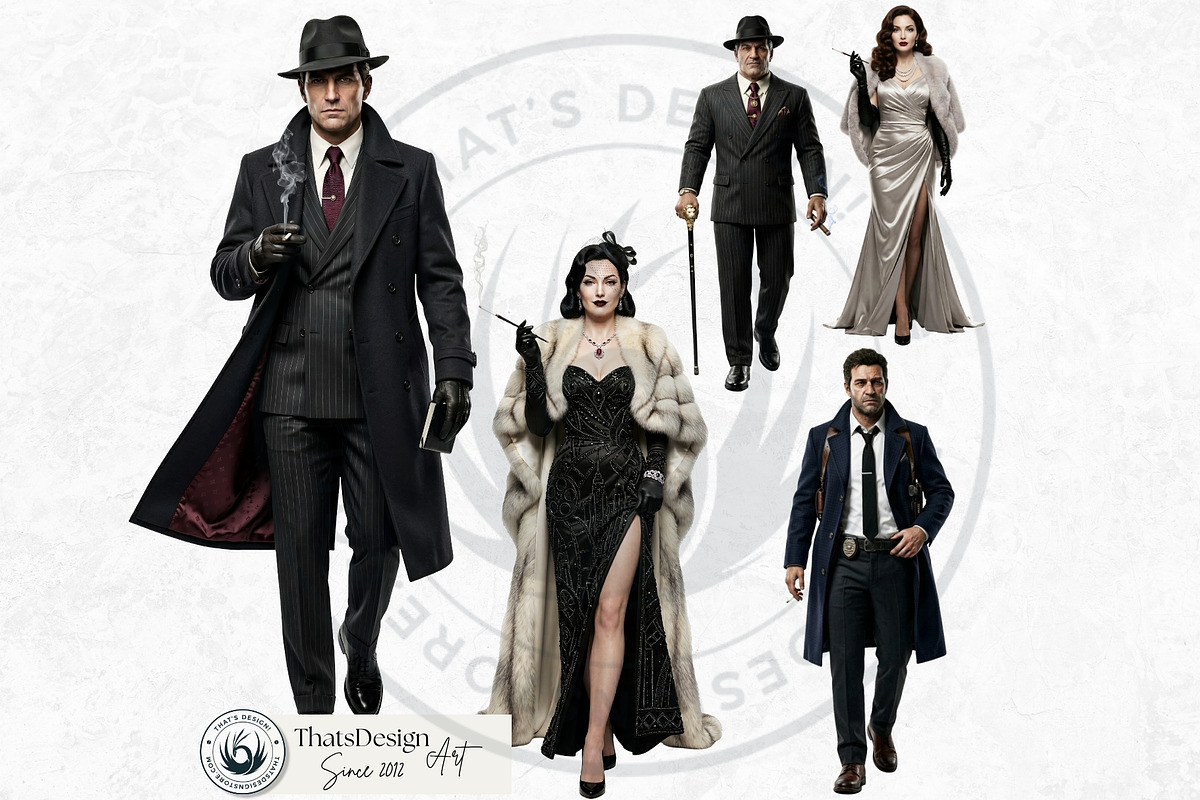 Noir Movie Characters Cliparts, a Decorative Illustration by ThatsDesignArt (Photo 10 of 11)