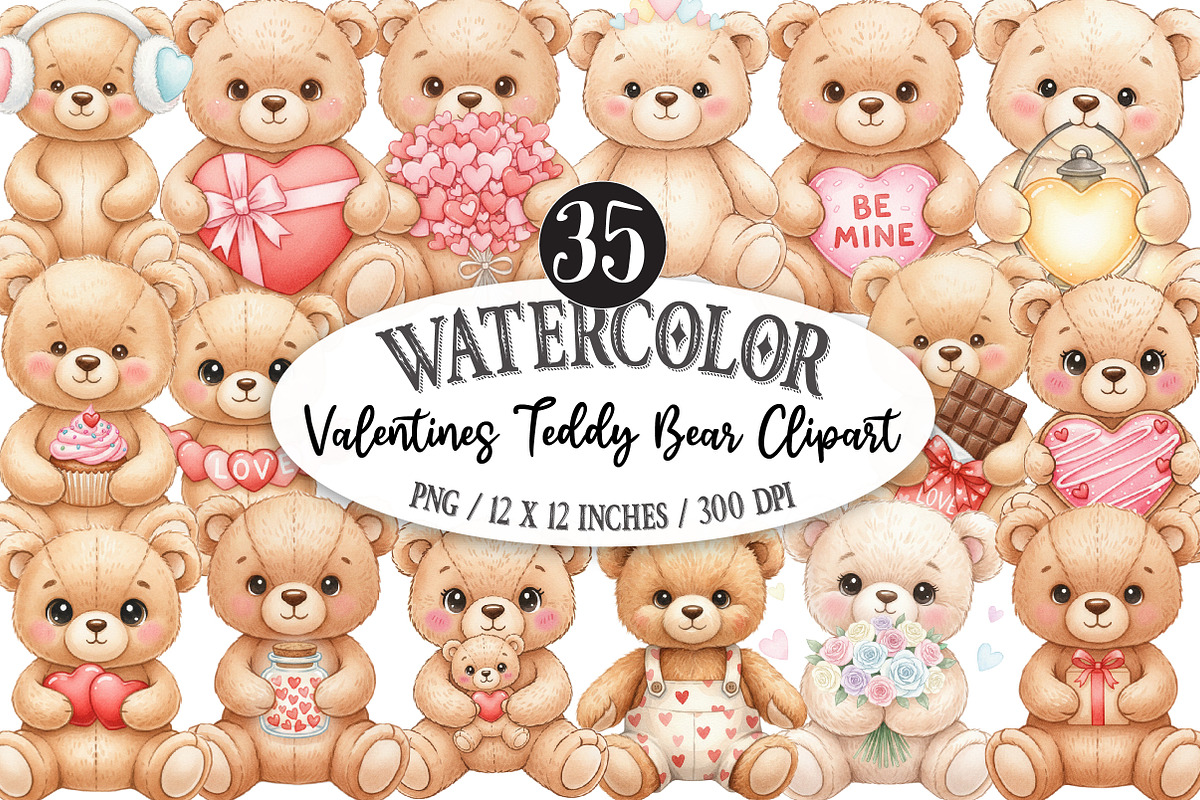 Valentines Teddy Bear Clipart, an Illustration by Designking (Photo 1 of 5)