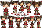Whimsical Christmas Girl Clipart, an Illustration by Pixels.Craft (Thumbnail 1 of 6)