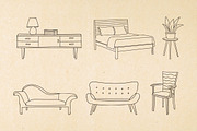 Furniture doodle illustrations set, an Outline Icon by Gulnarart (Thumbnail 3 of 8)