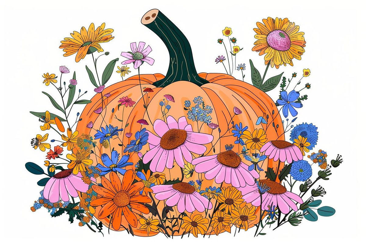 Autumn Pumpkin Floral Clipart, an Illustration by Designs_River (Photo 3 of 10)